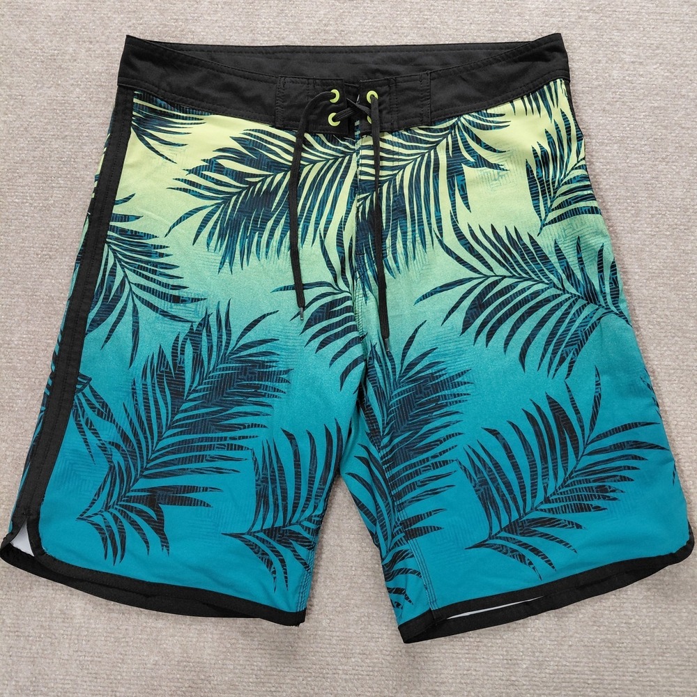 Burnside Board Shorts Mens 32 Blue Green Hawaiian Floral Swim Trunks Surf Beach